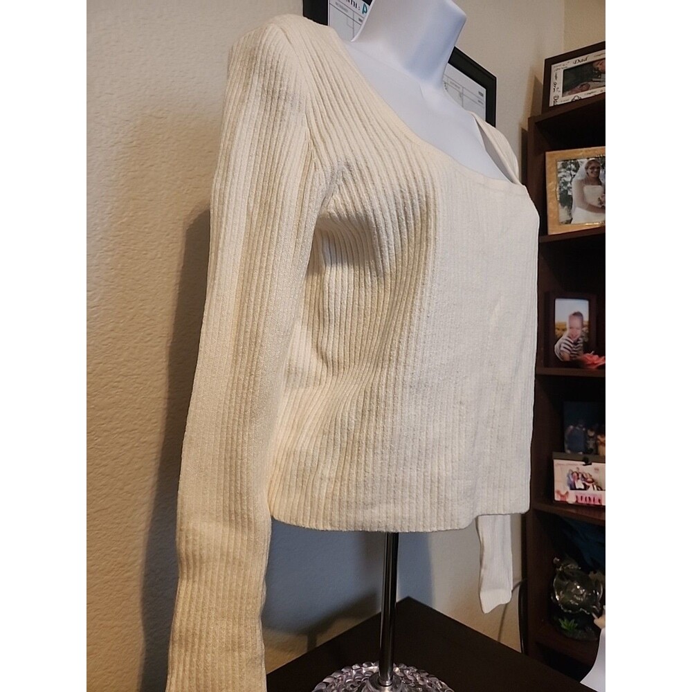 Old Navy Cream Square Neck Sweater Womens Size M Medium Ribbed Knit Pullover - Picture 3 of 6